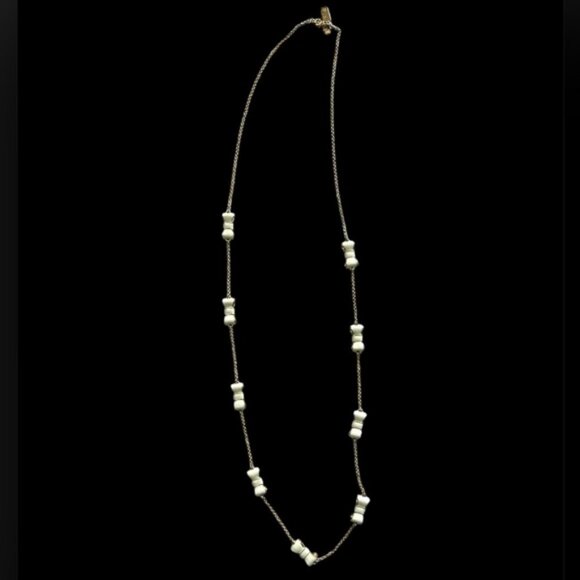 Kate Spade Take A Bow Long Scatter Gold Plated Necklace Cream Enamel 32 - Picture 1 of 5